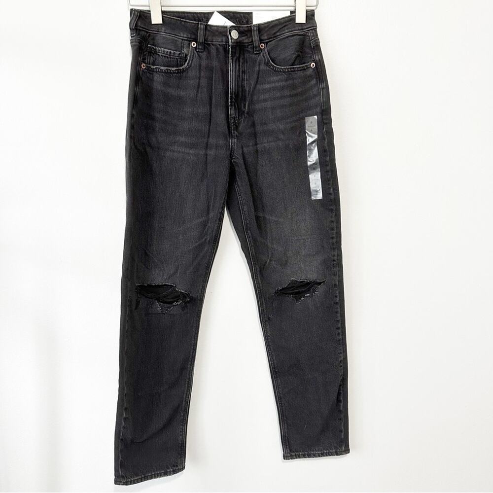 American Eagle Outfitters mom jeans black distressed ripped denim size 6 NWT AEO